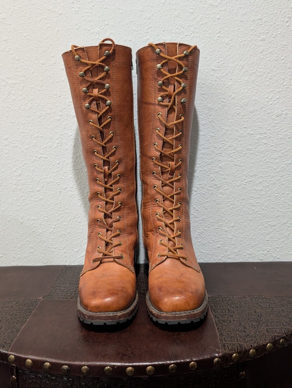 Frye Campus Lug Tall Lace Up Boots – Cognac Leather – Size 9 - Picture 4 of 16